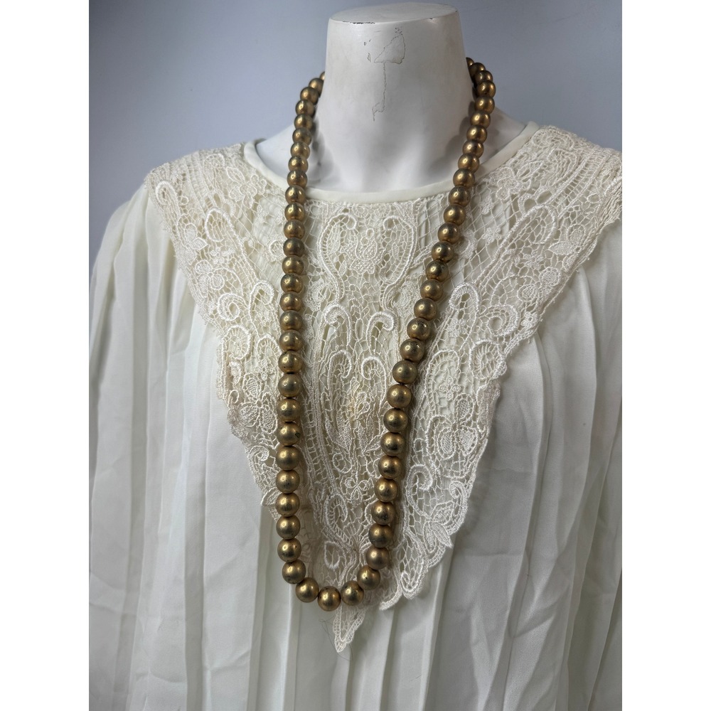 Vintage Gold Tone Chunky Bead Necklace 18 Inch Statement Strand Antiqued Finish